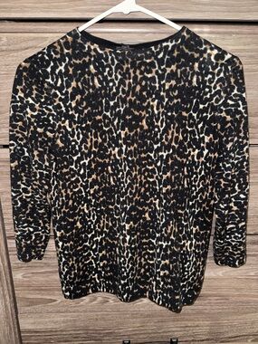 Talbots 100% Merino Wool Leopard Print Crewneck Sweater Top